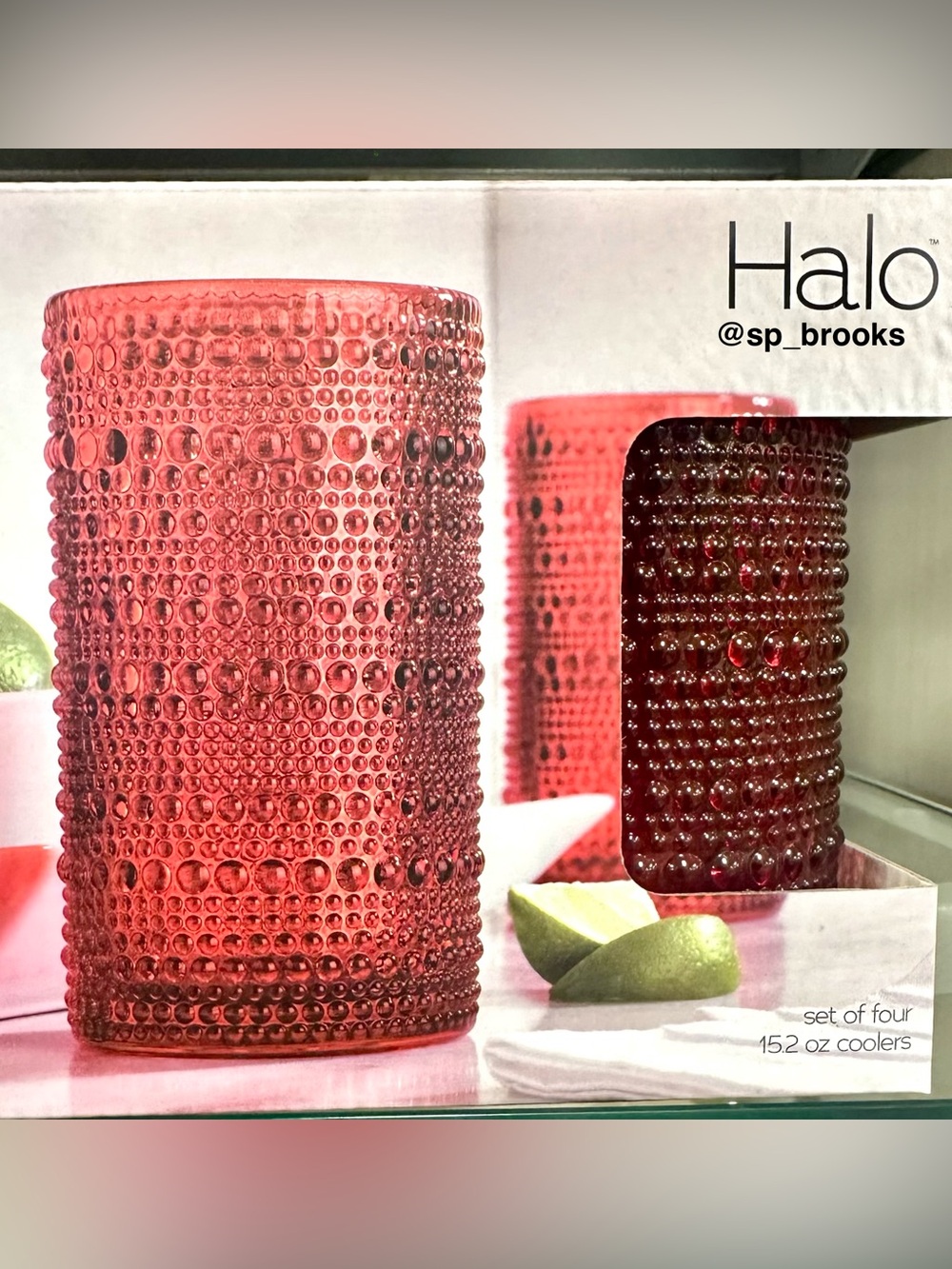 🎁HALO Glass Tumblers - Red Hobnail Pattern Glass Drinkware - Set of 4 - 15.2 ozs